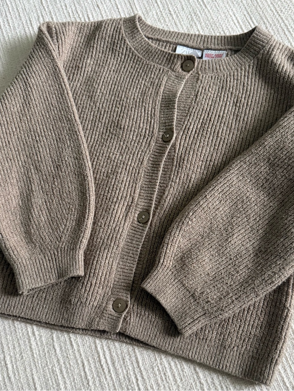 Zara Neutral Beige Ribbed Button Cardigan - Picture 5 of 5